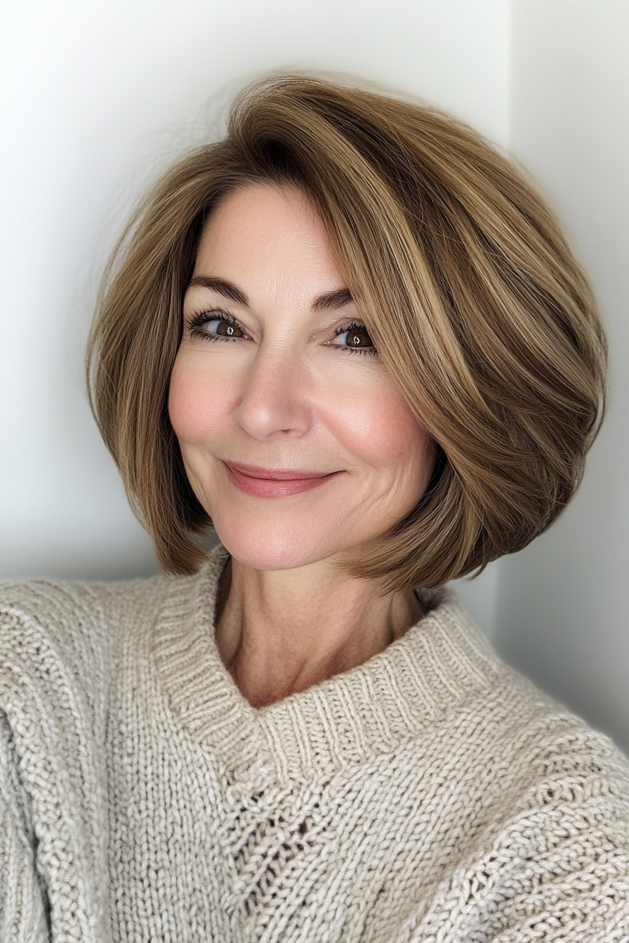 2.. Weiche Karamellschichten (umgekehrte Bob -Haarschnitte für ältere Frauen) - Umgekehrte Bob -Haarschnitte für ältere Frauen