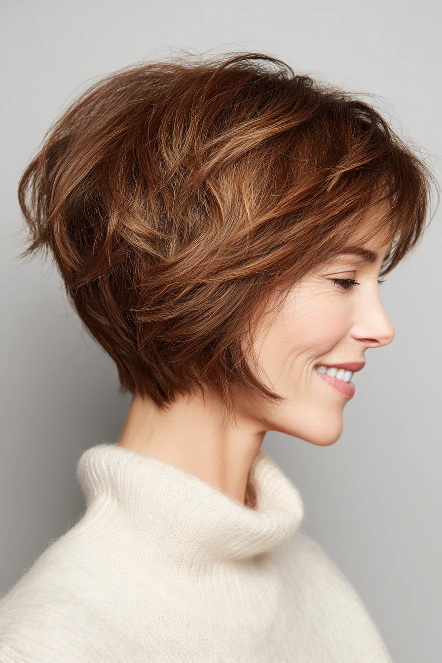 2. Strukturierter abgewinkelter Bob in natürlichem Kastanienbraun (Bob-Frisuren für ältere Frauen) – Bob-Frisuren für ältere Frauen