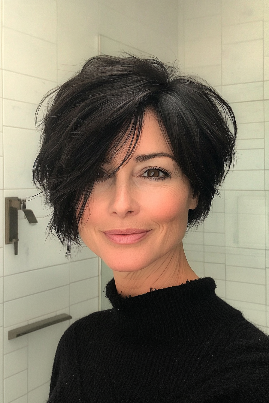 2. strukturierte asymmetrische Pixie in natürlicher Schwarz (asymmetrische Haarschnitte für ältere Frauen) - asymmetrische Haarschnitte für ältere Frauen