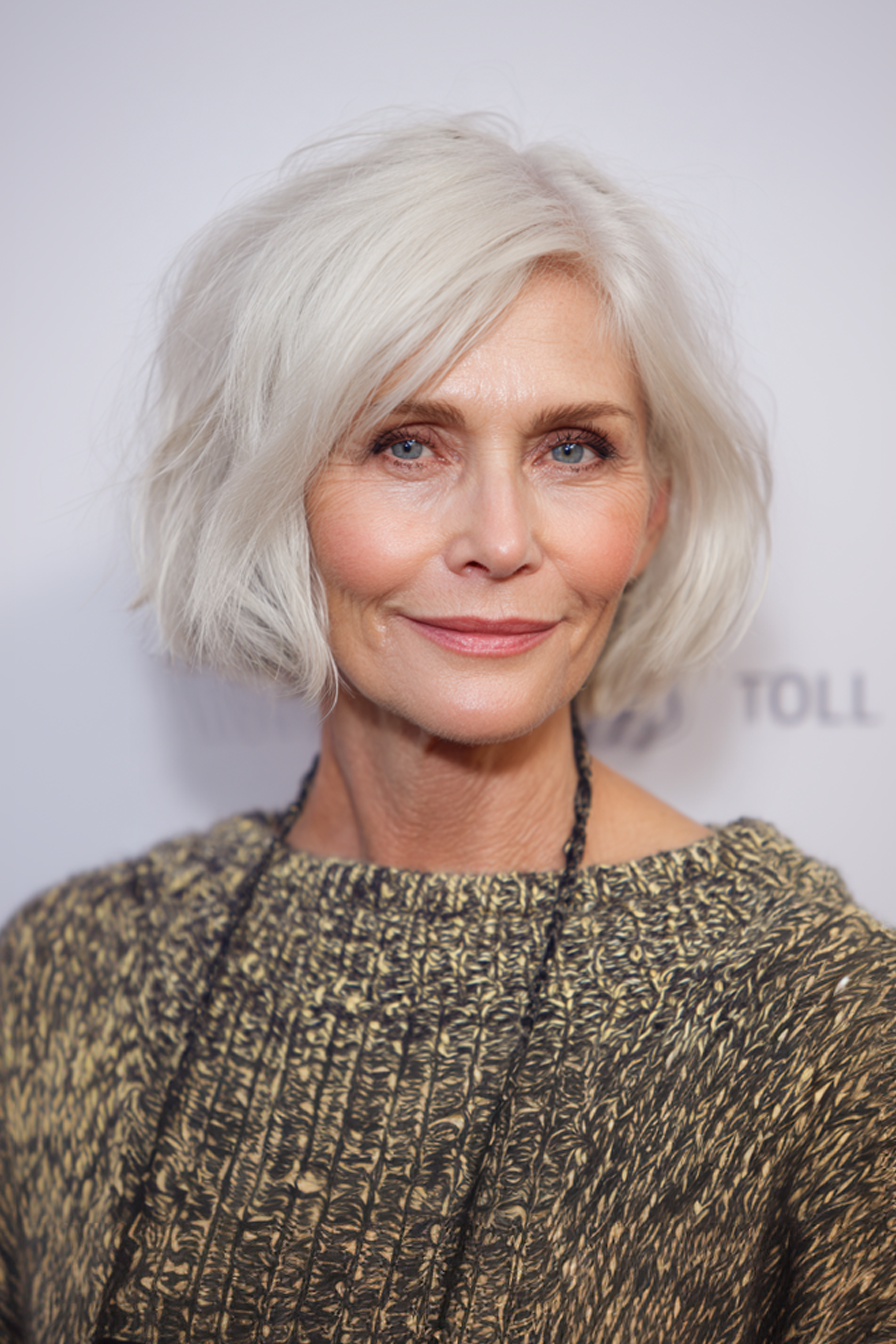 2. strukturierter Bob in Perlenweiß (kurze Haarschnitte für ältere Frauen mit weißem Haar) - kurze Haarschnitte für ältere Frauen mit weißem Haar