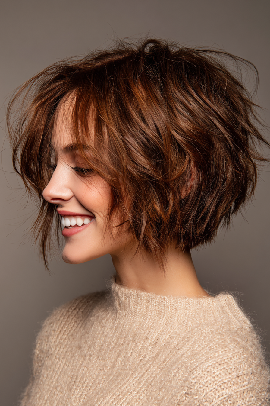 2. strukturierte kastanienschichtige Bob (kurze Bob -Haarschnitte) - kurze Bob -Haarschnitte