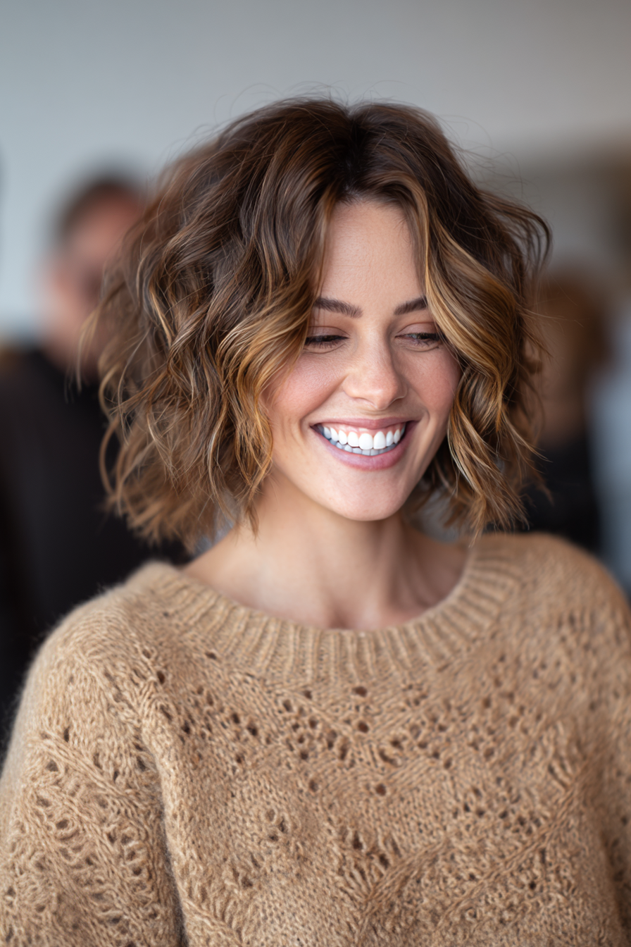 2. strukturierte Wellen mit Honigbalayage (Frisuren der Kinnlänge) - Frisuren der Kinnlänge