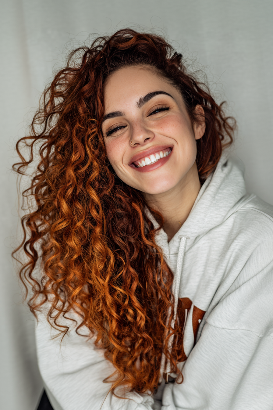 2. V -Cut -Locken mit kastrischen Highlights (lange Haarschnitte für lockiges Haar) - lange Haarschnitte für lockiges Haar