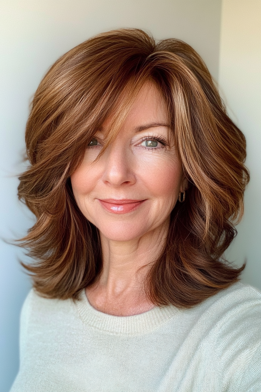 2. warmer Kastanienschichtschack (schicke Frisuren für Frauen über 50) - schicke Frisuren für Frauen über 50