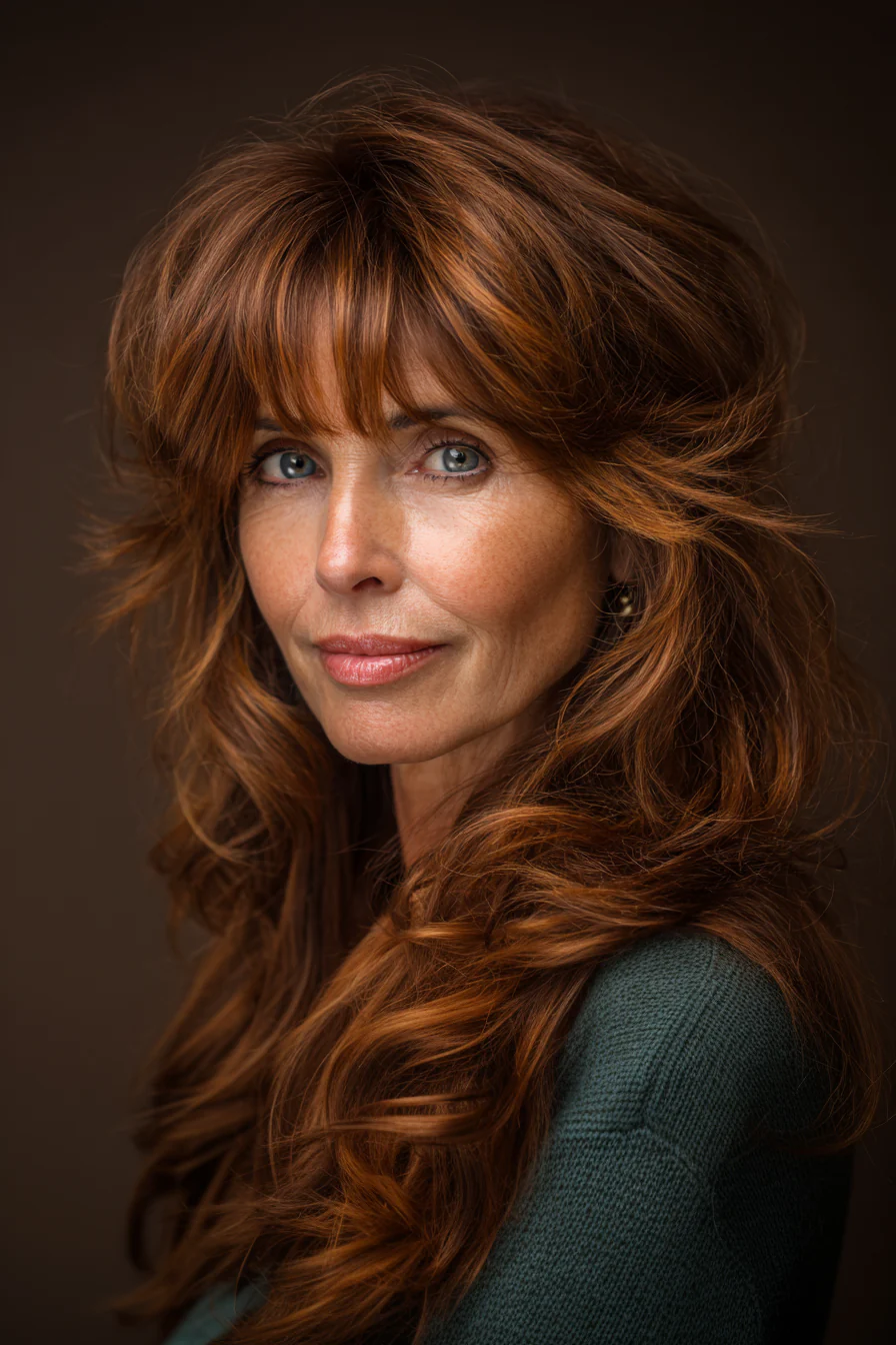 2. Warm Chestnut Razored Shag (Lange Shag-Frisuren für Frauen über 50) – Lange Shag-Frisuren für Frauen über 50