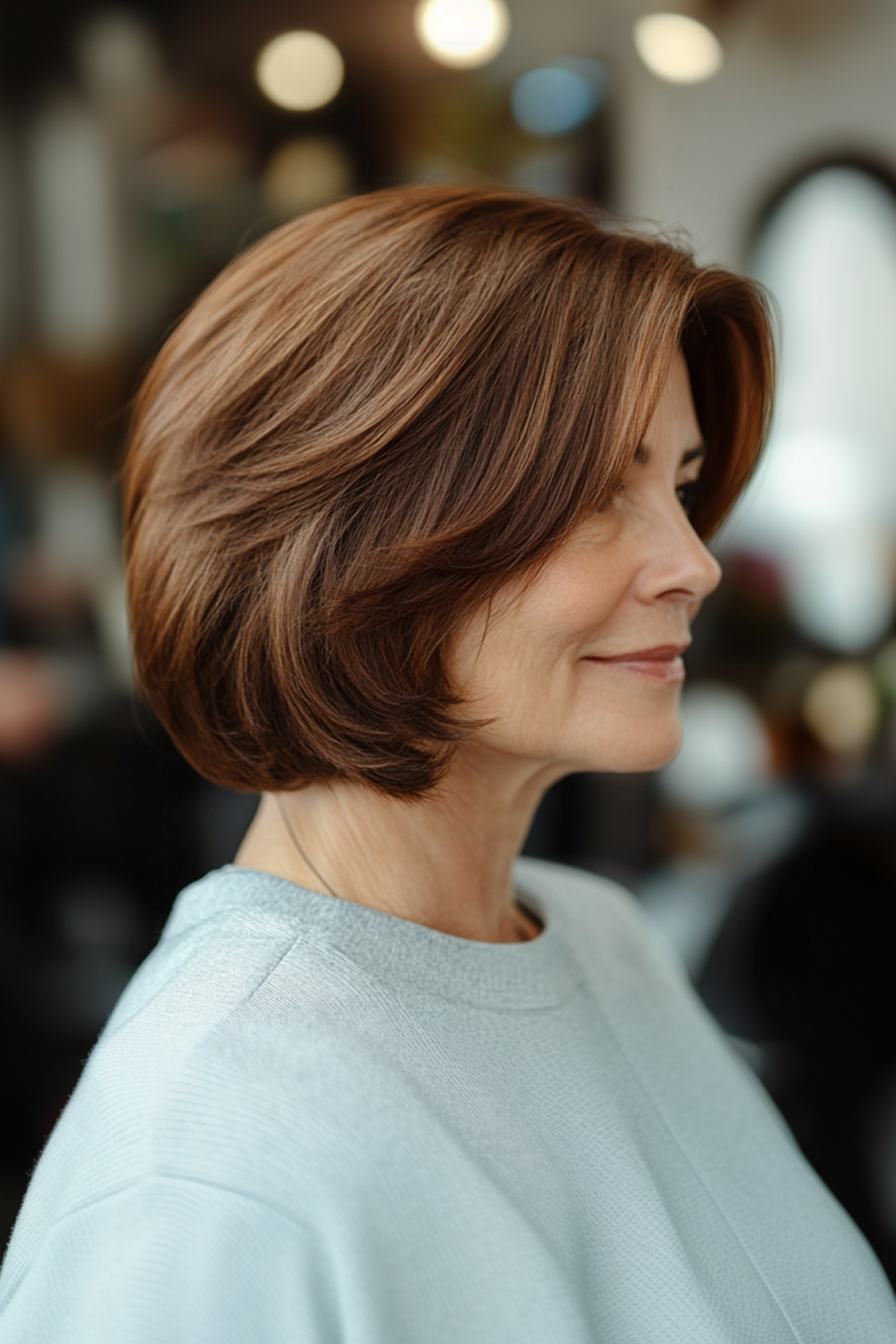 2. warmer Kastanienbob (geschichtete Bob -Haarschnitte für ältere Frauen) - geschichtete Bob -Haarschnitte für ältere Frauen