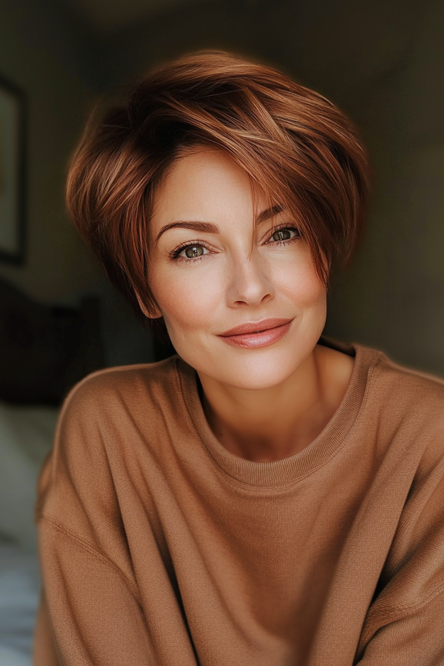 2. Warme Kastanien -Sweep -Pixie (lange Pixie -Haarschnitte für ältere Frauen) - Lange Pixie -Haarschnitte für ältere Frauen