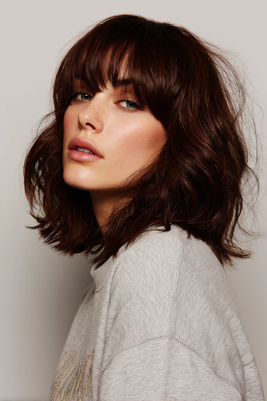 2. Hauchdünne Curtain Bangs auf einem schokoladenbraunen Lob (Curtain Bangs Haircuts) – Curtain Bangs Haircuts