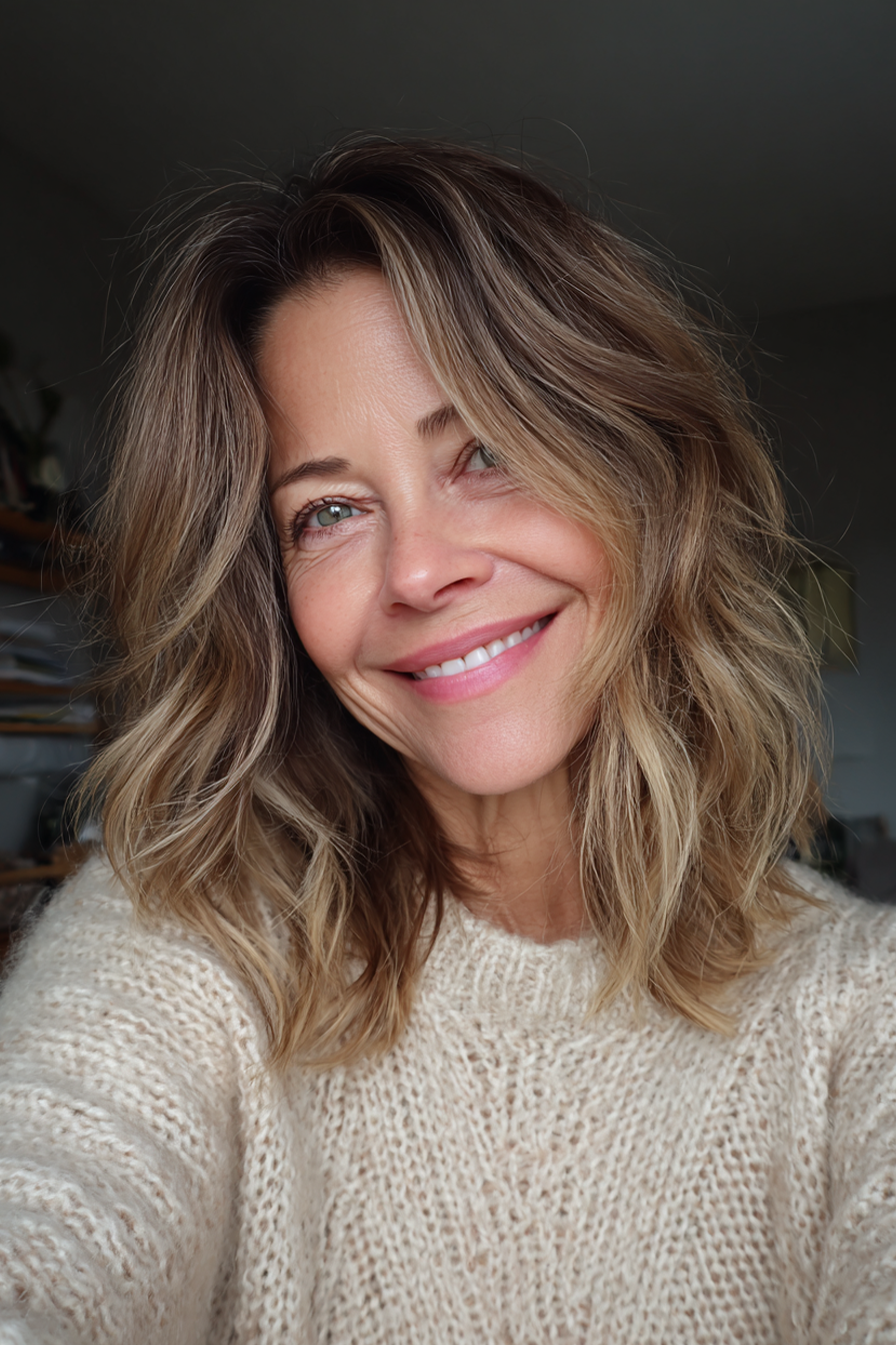 20. Luftige Schichten mit sonnenbeschienenem Balayage (Unordentliche Frisuren für Frauen über 50) – Unordentliche Frisuren für Frauen über 50