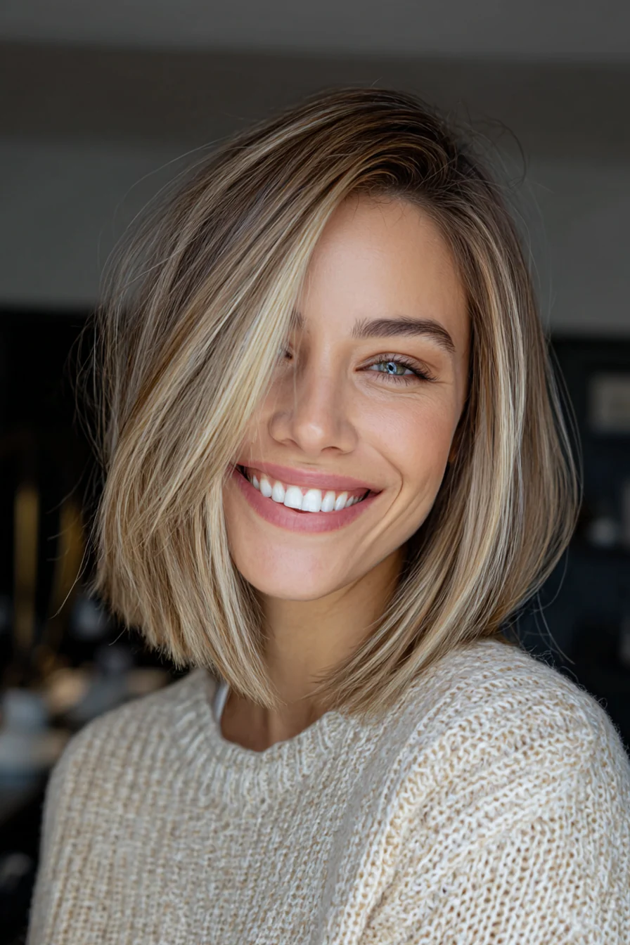 20. Abgewinkelter Schulter-Lob-Bob + Smoky Bronde (Schulterlange Bob-Frisuren) – Schulterlange Bob-Frisuren