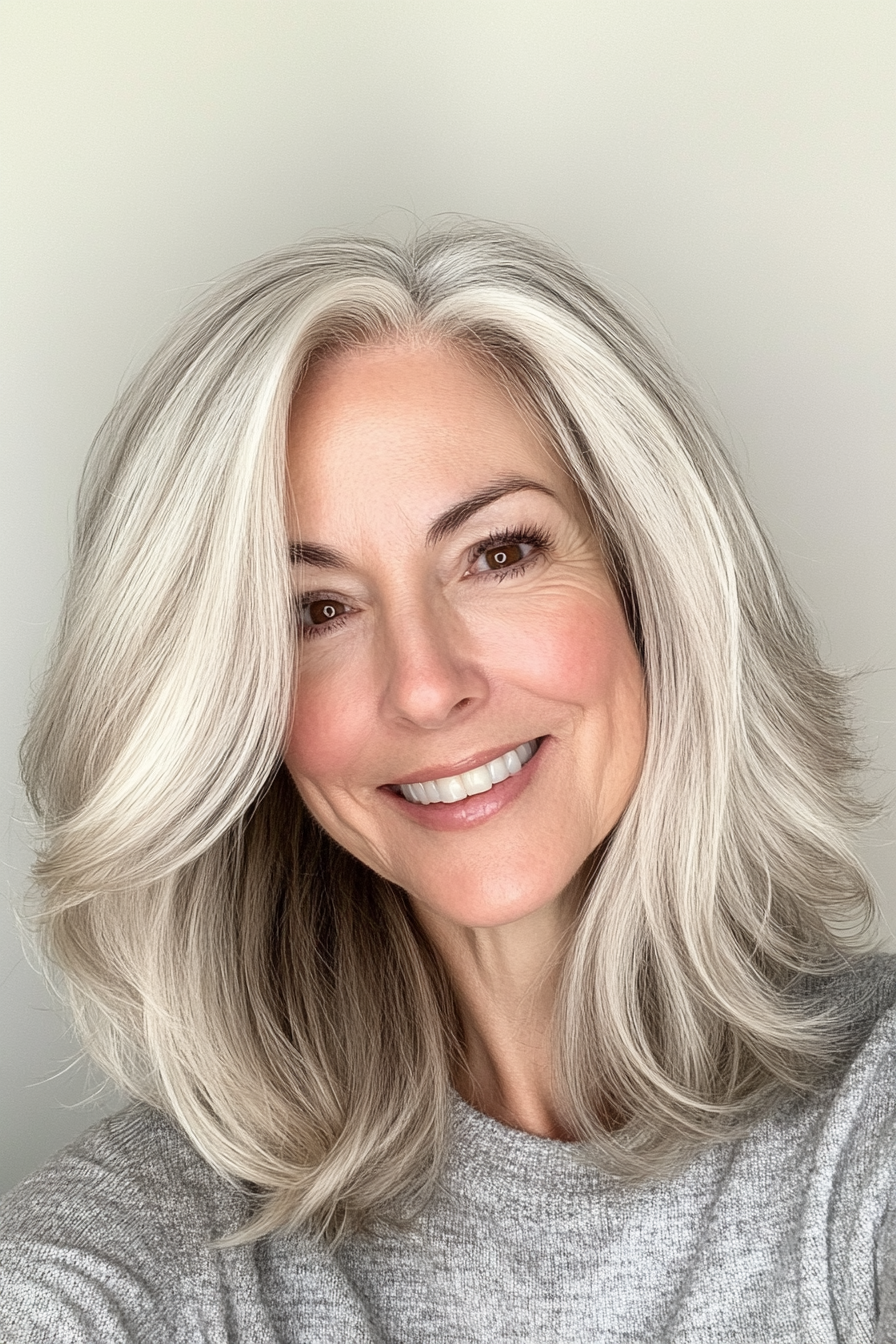 20. Ascheblonde Shag mit weicher Verjüngung (Shag -Frisuren für Frauen über 60) - Shag Frisuren für Frauen über 60