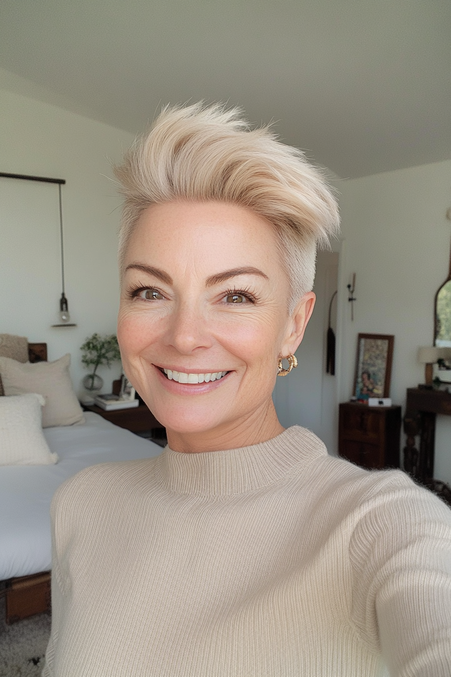 20. Beige Blonde Undercut Pixie Hawk (Unterschneidungsfrisuren für Frauen über 50) - Undercut -Frisuren für Frauen über 50
