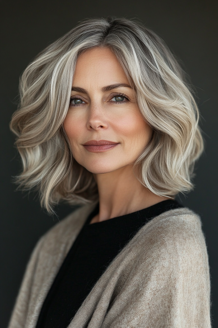20. Bouncy Bob mit Beige Blonde Mischung (Frisuren für Frauen über 50 mit welligen Haaren) - Frisuren für Frauen über 50 mit welligen Haaren