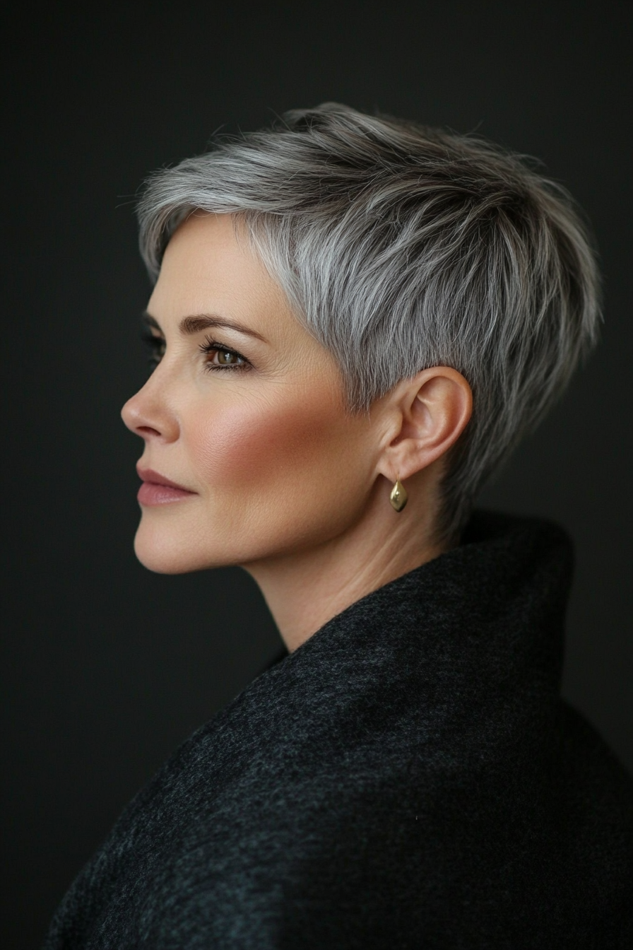 20. Holzkohlegrau Modern Pixie (Pixie -Haarschnitte für Frauen über 60 mit dünnem Haar) - Pixie -Haarschnitte für Frauen über 60 mit dünnem Haar