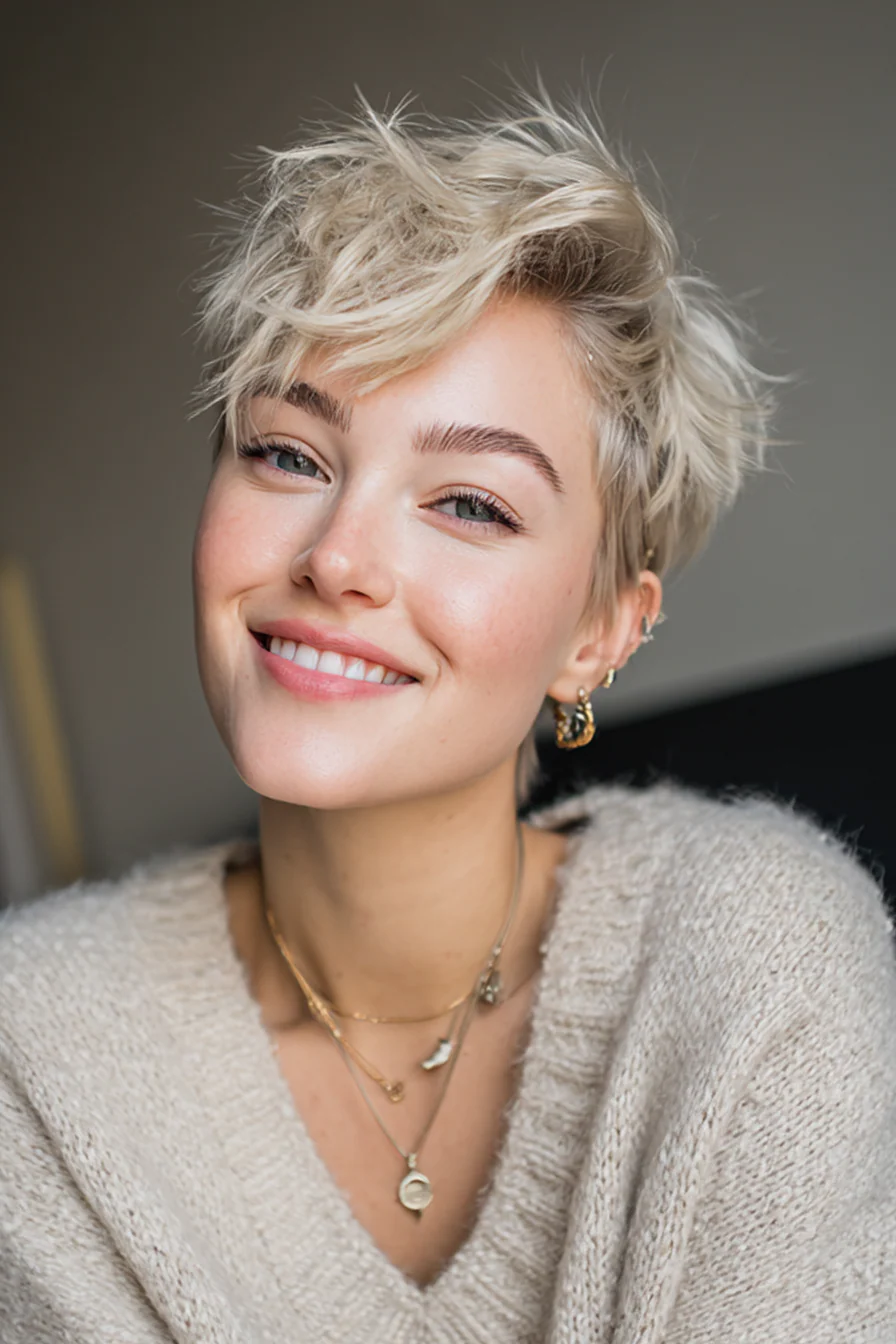 20. Choppy Beige Blonde Pixie (Kurze blonde Frisuren) – Kurze blonde Frisuren