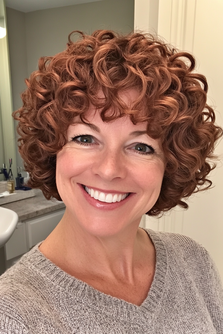 20. Curly Crop mit mittlerem Auburn -Farbton (kurze Haarschnitte für Frauen über 50 mit dickem Haar) - kurze Haarschnitte für Frauen über 50 mit dickem Haar