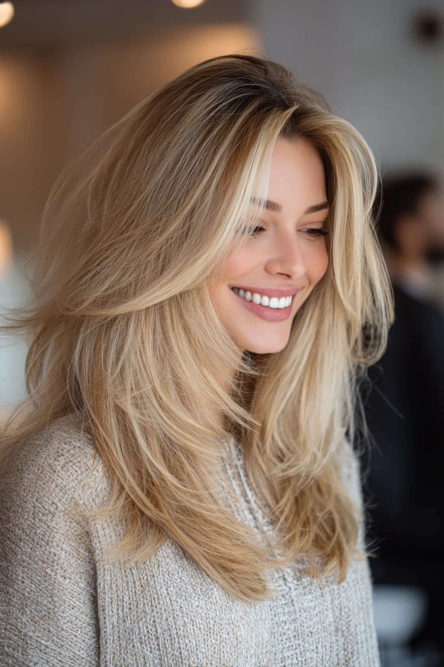 20. Gefiederte Enden mit neutralem Blond (70er-Jahre-Frisuren für Frauen) – 70er-Jahre-Frisuren für Frauen