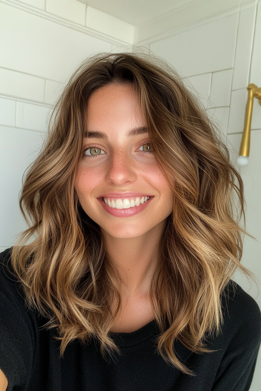 20. freigeistige mittlere Länge mit goldenen Braun (Boho-Haarschnitte)-Boho-Haarschnitte