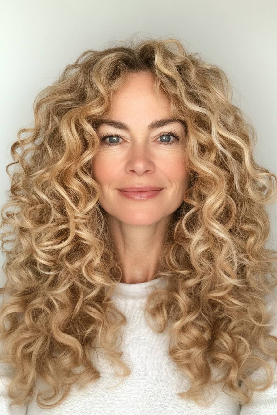 20. Golden Blonde Freiformschichten (Haarschnitt für lockiges Haar für Frauen über 50) - Haarschnitt für lockiges Haar für Frauen über 50