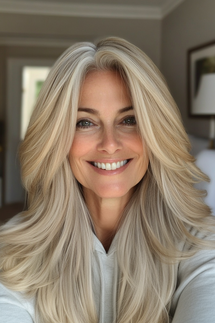 20. Golden Blonde geschichtete Schultergeschnitten (Haarschnitte für Frauen über 50 mit grauem Haar) - Haarschnitte für Frauen über 50 mit grauen Haaren