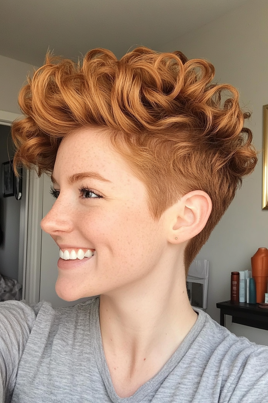 20. Golden Brown Faux Hawk mit Kronencurls (Faux Hawk Haircuts for Women) - Faux Hawk Haircuts für Frauen