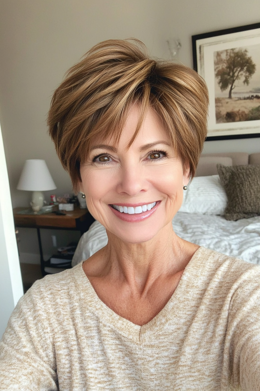 20. Golden Brown Short Layers (lustige kurze Haarschnitte für Frauen über 50) - lustige kurze Haarschnitte für Frauen über 50