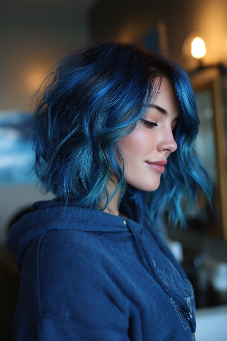 20. Absolvent Lob mit Mitternachtblau -Untertönen (mittelgroße Haarschnitte für feines Haar) - mittelgroße Haarschnitte für feines Haar