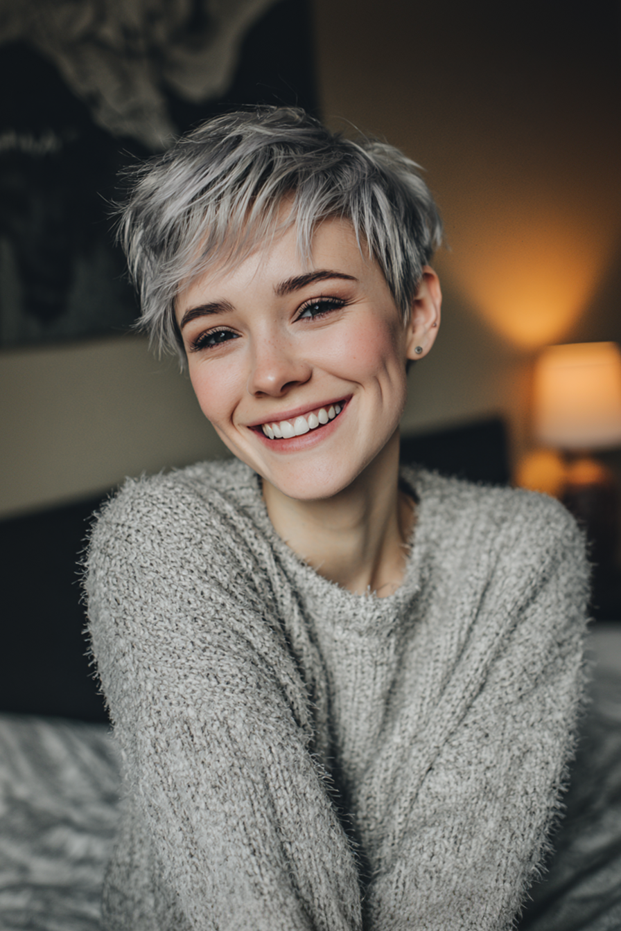 20. Layered Pixie mit silbernen Highlights (geschichtete Frisuren) - geschichtete Frisuren