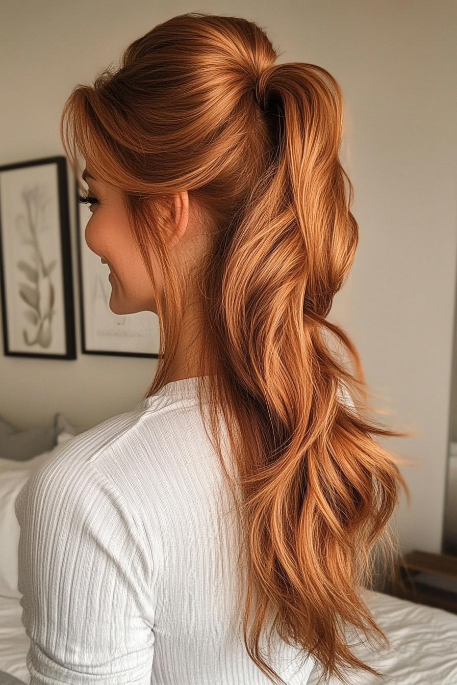 20. Layered Ponytail mit weichem Kupferglühen (Pferdeschwanzfrisuren Frauen über 40) - Pferdeschwanzfrisuren Frauen über 40