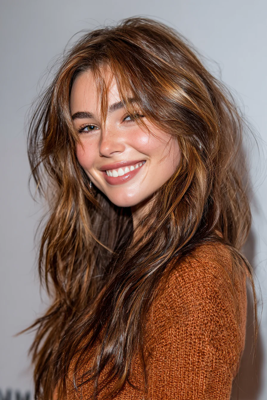 20. Lange abgehackte Schichten mit Ahorn-Karamell-Farbe (lange geschichtete Haarschnitte für Frauen) - Lange geschichtete Haarschnitte für Frauen