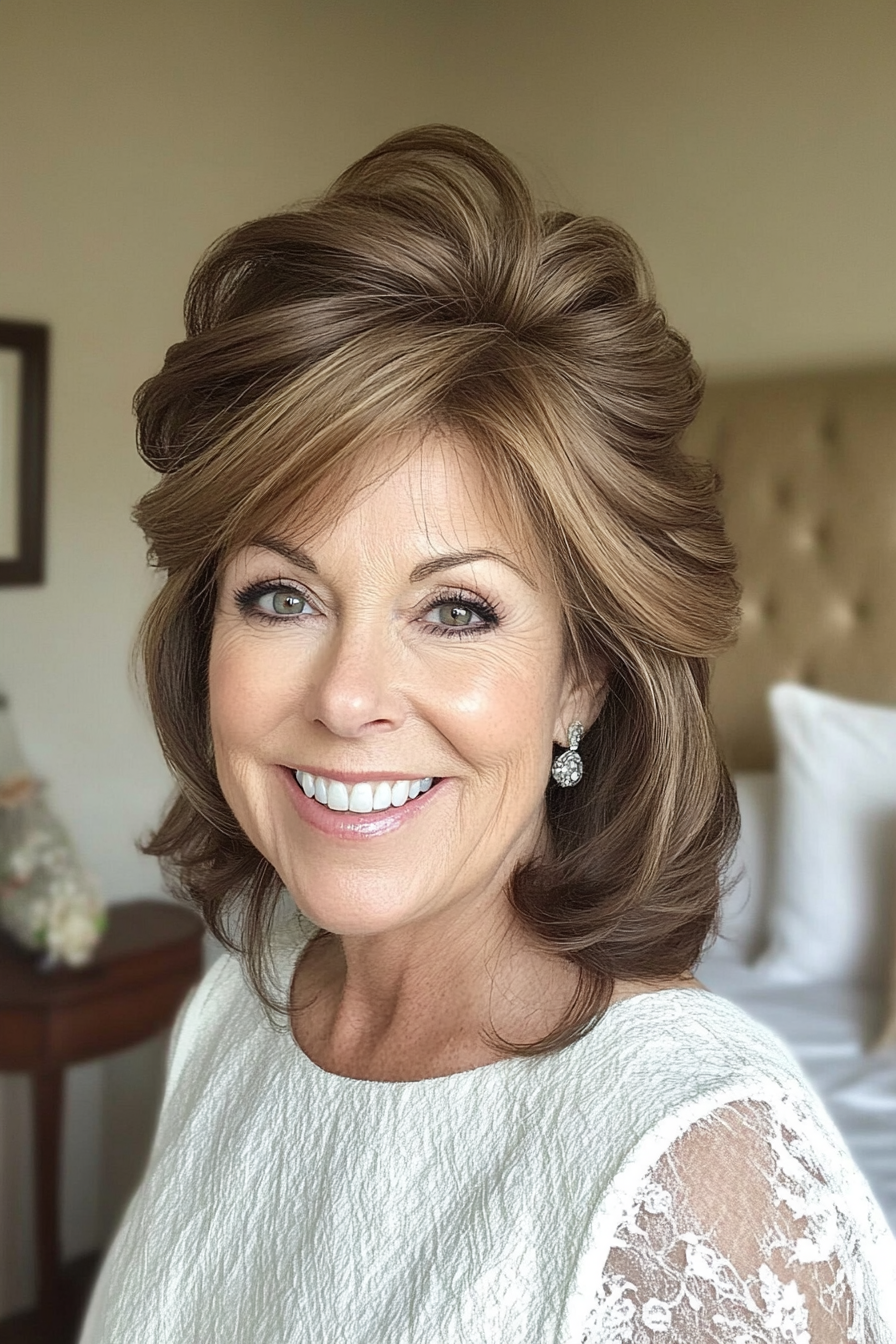 20. mittelbraune weiche Pinned Twist (Hochzeitsfrisuren für ältere Frauen) - Hochzeitsfrisuren für ältere Frauen