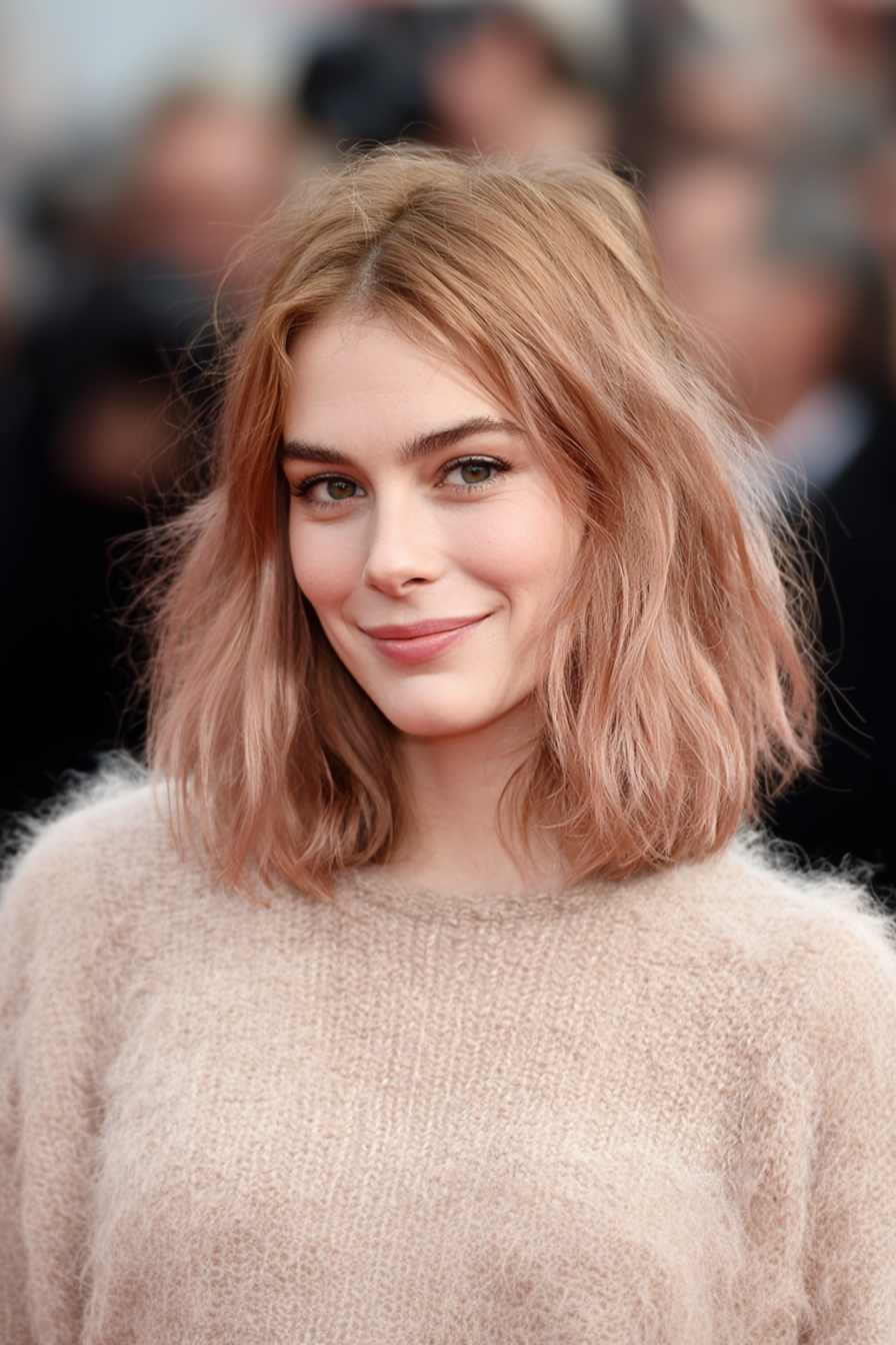 20. Mittel geschnitten mit Weichenden in Rose Beige (einfache Frisuren) - einfache Frisuren