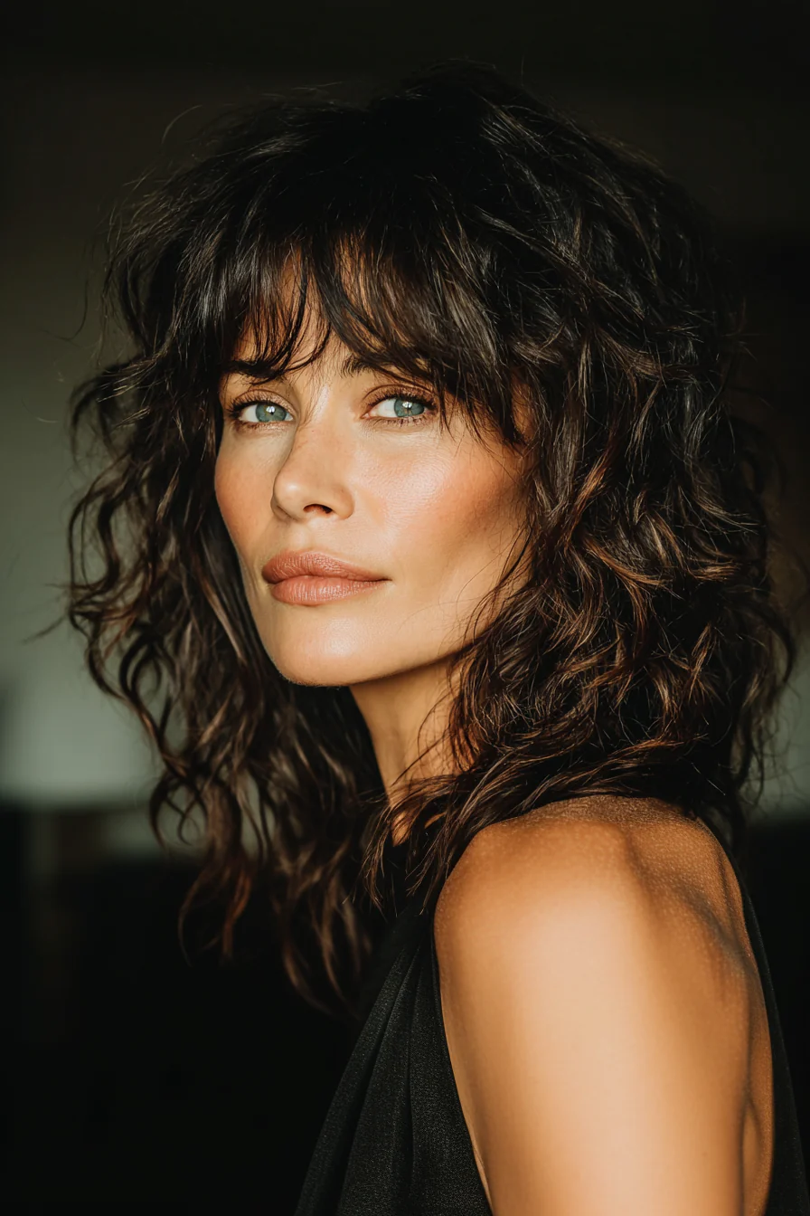 20. Mittellanger Shag mit dunklem Kaffeeton (Haarschnitte für Frauen über 50 mit dunklem Haar) – Haarschnitte für Frauen über 50 mit dunklem Haar