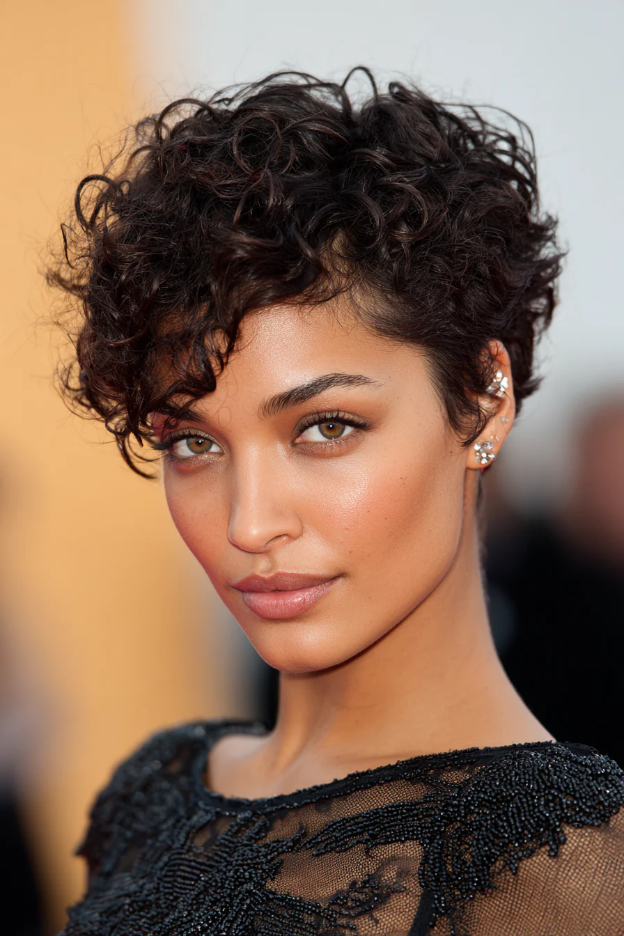20. Mini Curly Crop in Dunkelbraun (Kurze asymmetrische lockige Haarschnitte) – Kurze asymmetrische lockige Haarschnitte 