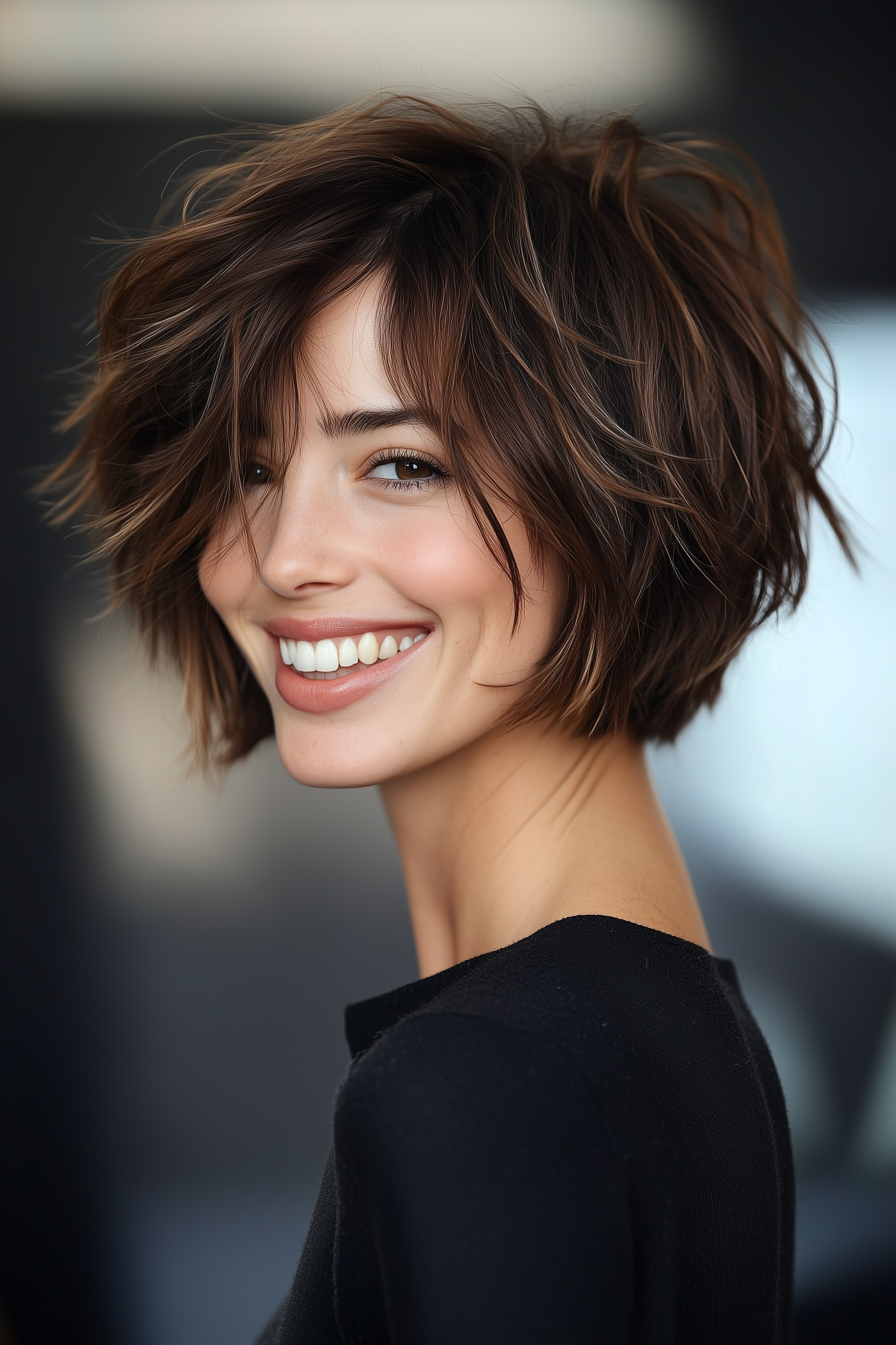 20. Mini Shag Bob in natürlicher Brünette (Frisuren für kurze Haare) - Frisuren für kurze Haare