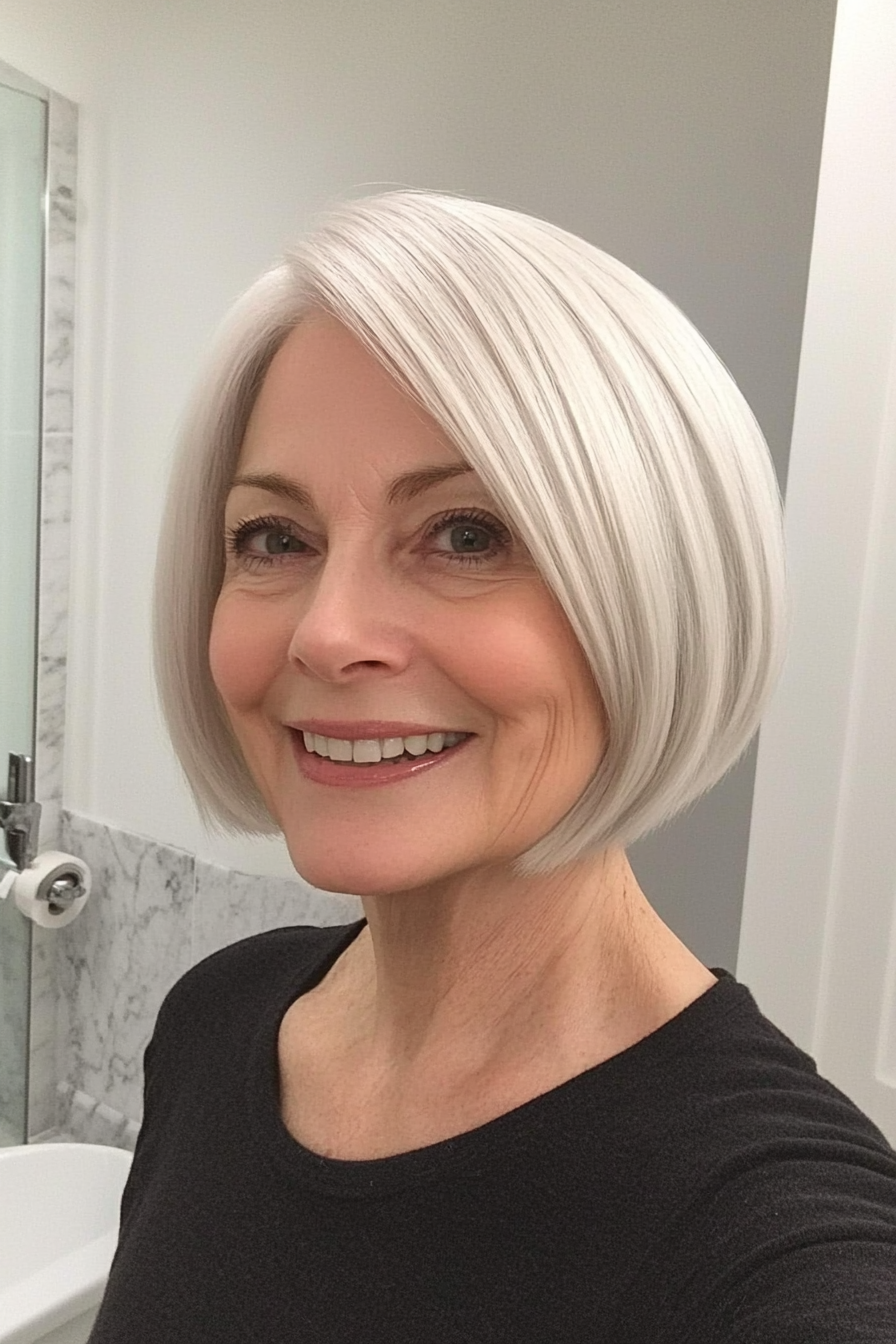 20. Natural White Elegant Short Bob (zeitlose Frisuren für Frauen über 60) - Zeitlose Frisuren für Frauen über 60