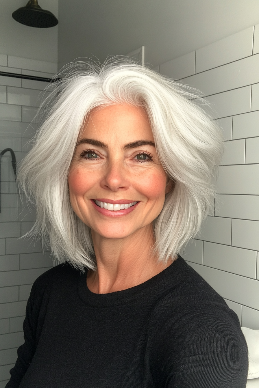 20. Natural White Tapered Schnitt mit Volumen (freche Haarschnitte für ältere Frauen) - freche Haarschnitte für ältere Frauen