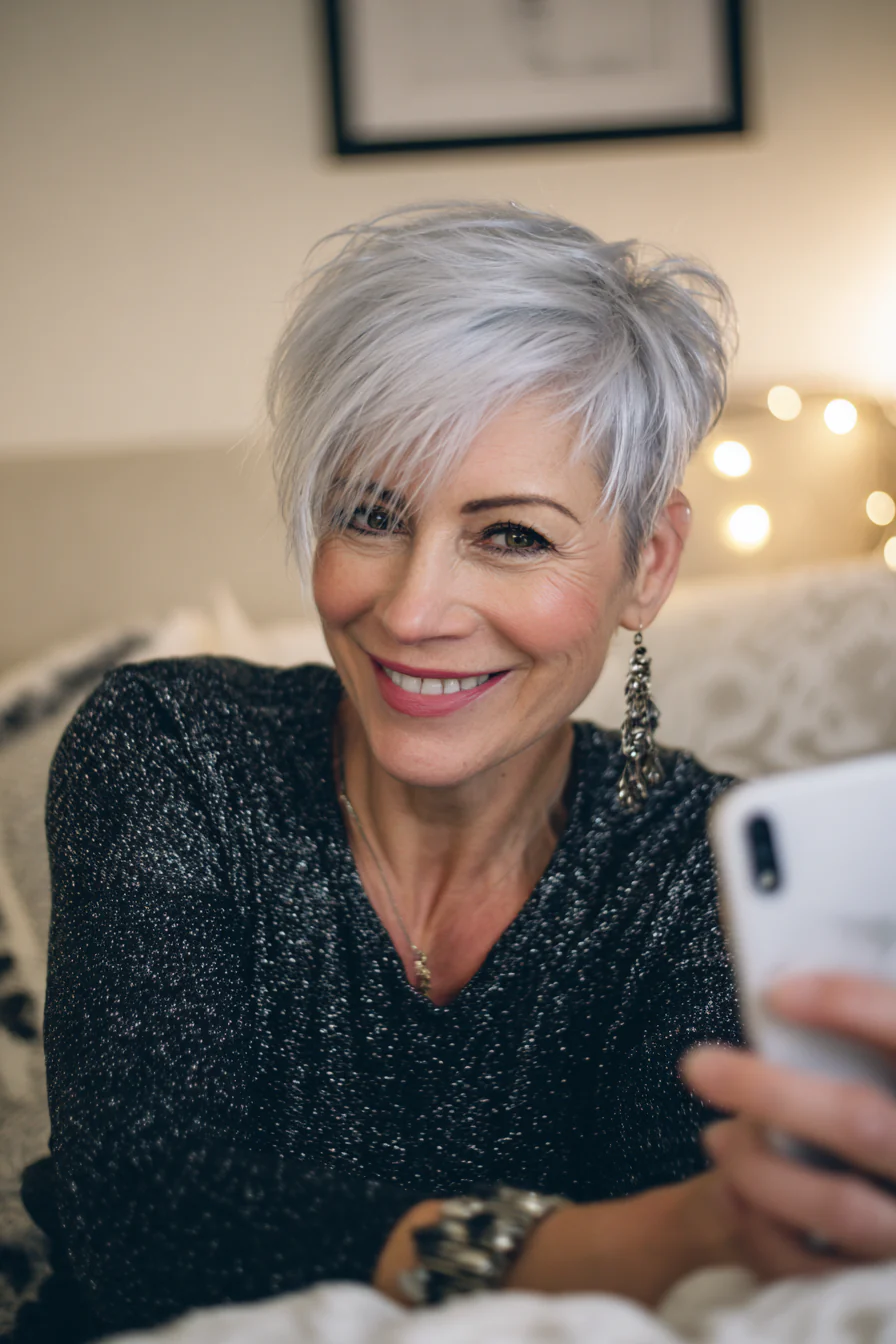 20. Perlgrauer asymmetrischer Pixie (Neue Frisuren für Frauen über 60) – Neue Frisuren für Frauen über 60
