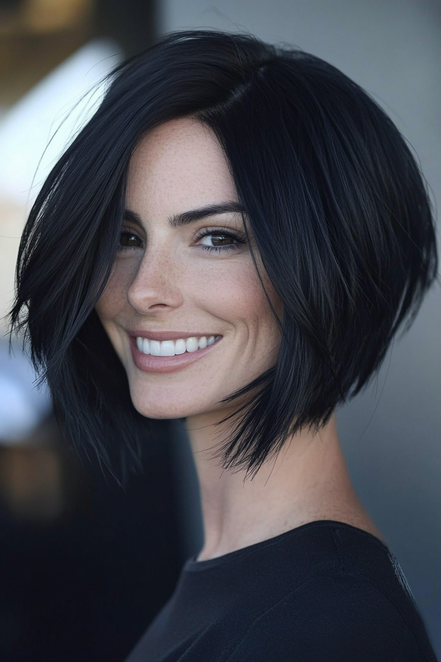 20. Raven Skulptierte Schicht Bob (abgewinkelte geschichtete Bob -Haarschnitte) - abgewinkelte geschichtete Bob -Haarschnitte