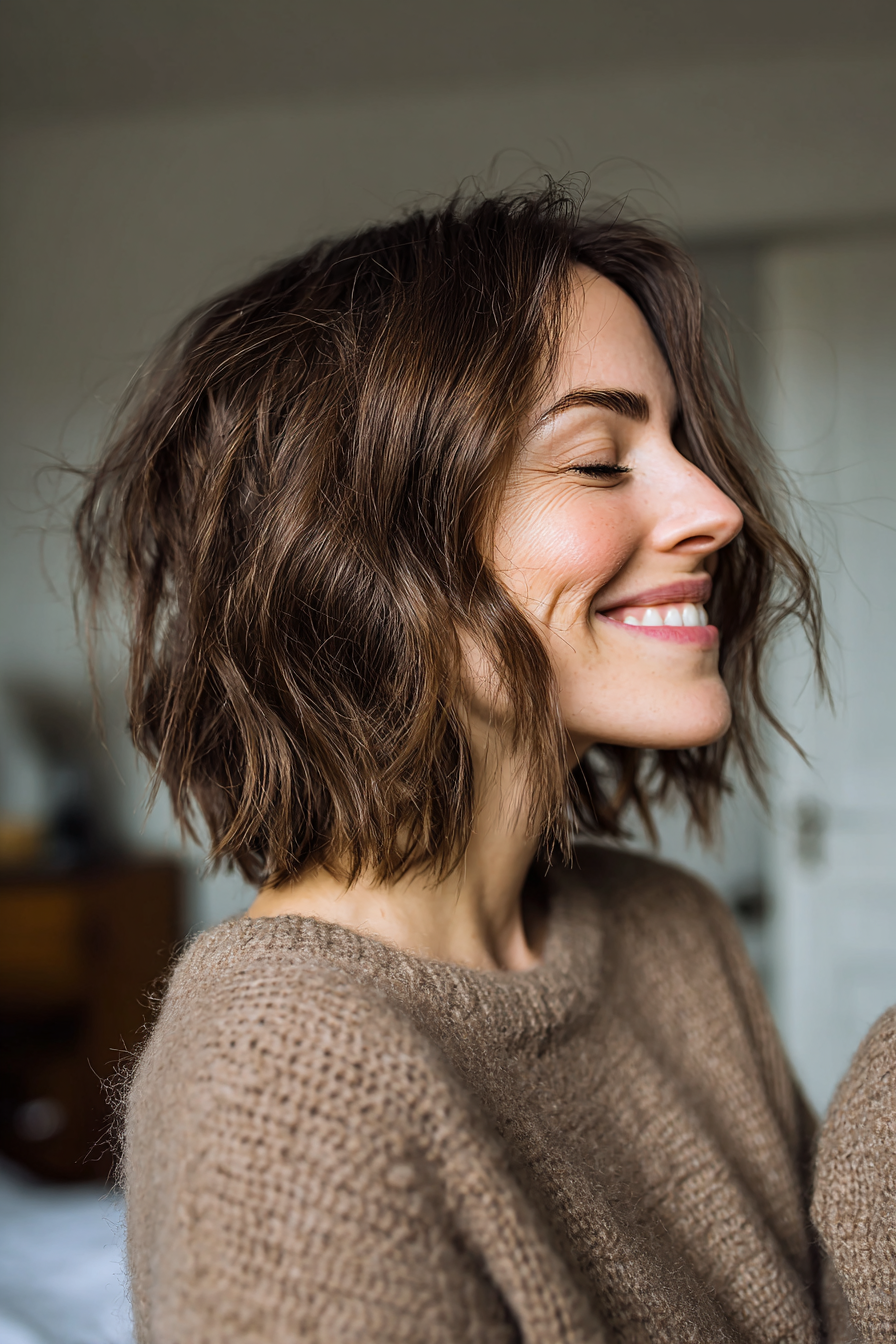 20. Rasiermesser gehackte Midi in Samtbraun (abgehackte geschichtete Frisuren) - abgehackte geschichtte Frisuren