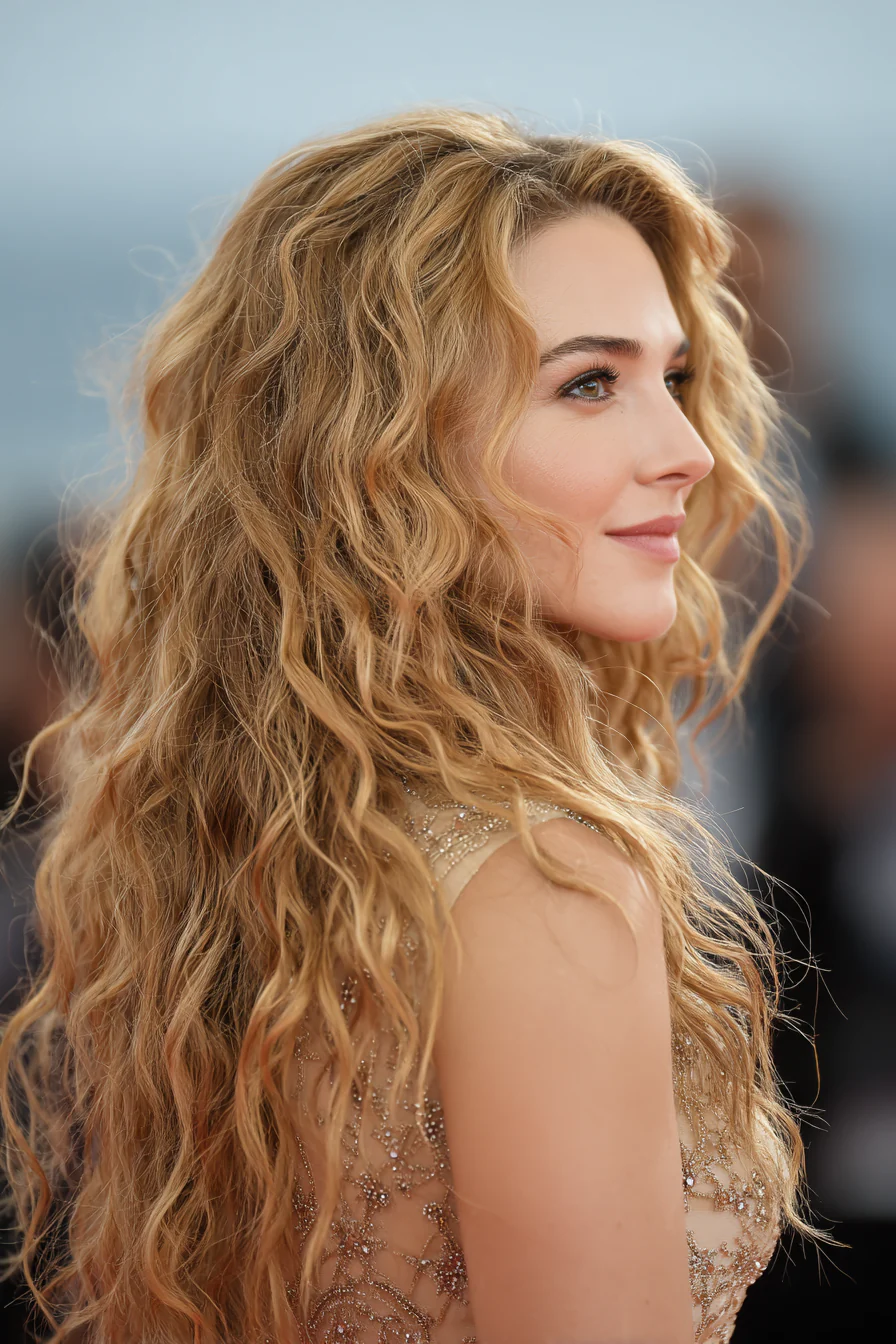 20. Sandige blonde windgepeitschte Schichten (lange lockige Haarschnitte) – Lange lockige Haarschnitte