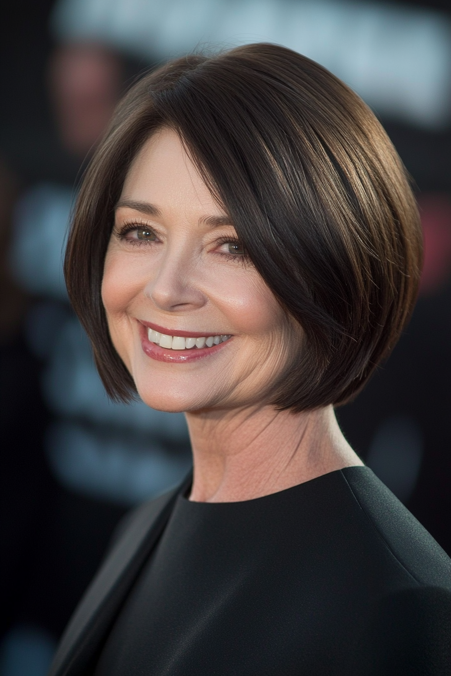 20. Kurzer Bob mit sich verjüngten in tiefbraunem (Hüftfrisuren für Frauen über 50) - Hüftfrisuren für Frauen über 50