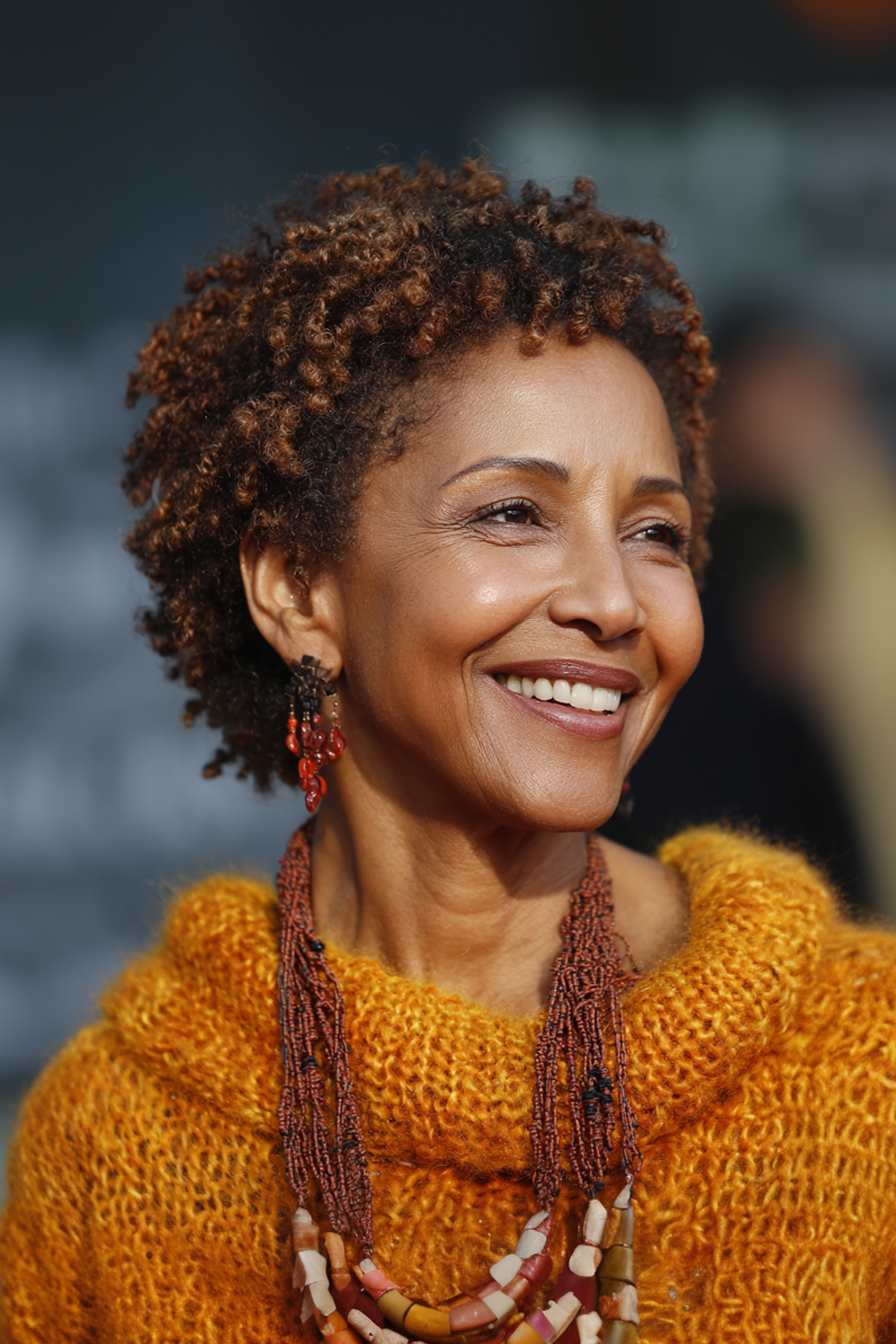 20. Kurzflacher Twist -Out mit Karamell -Highlights (Frisuren für schwarze Frauen über 60) - Frisuren für schwarze Frauen über 60