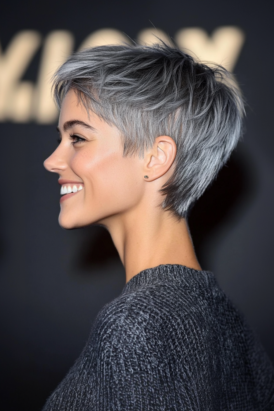 20. kurze, zerzauste Ernte in Stahlgrau (geschichtete Haarschnitte für dünnes Haar) - geschichtete Haarschnitte für das dünne Haar