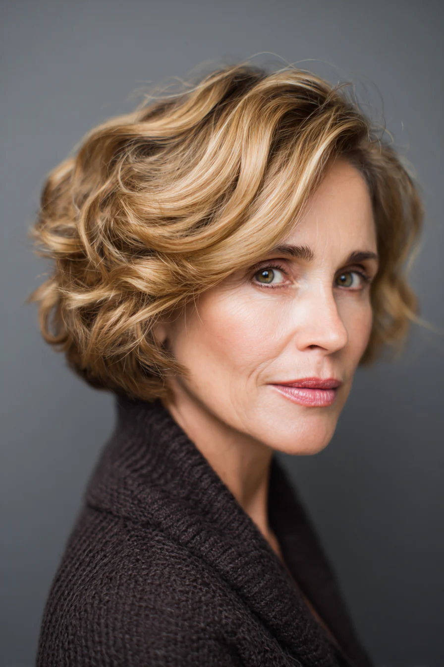 20. Kurze Wellen in Goldbraun (kurze gewellte Haarschnitte für ältere Frauen) – Kurze gewellte Haarschnitte für ältere Frauen