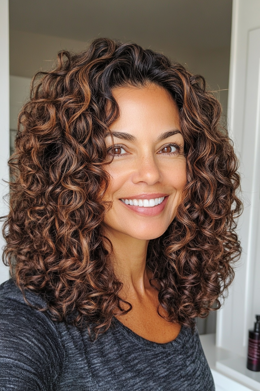 20. Schulterlänge Spulen mit dunkler Mahagoni (Haarschnitte für Frauen über 50 mit lockigem Haar) - Haarschnitte für Frauen über 50 mit lockigem Haar