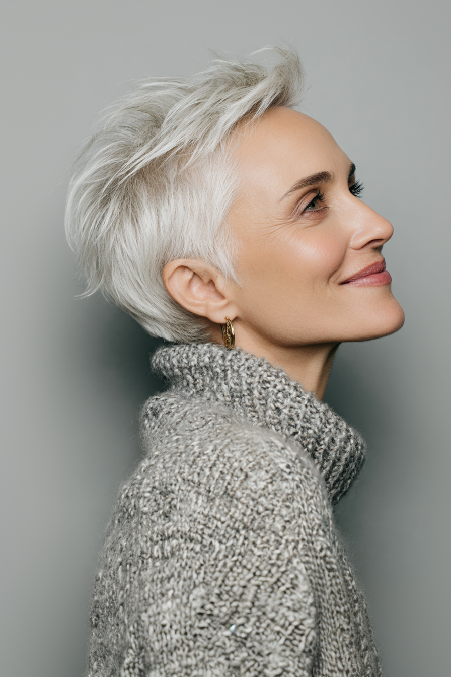 20. Seitenpixie mit Platinkanten (kurze Haarschnitte für ältere Frauen mit weißem Haar) - kurze Haarschnitte für ältere Frauen mit weißem Haar