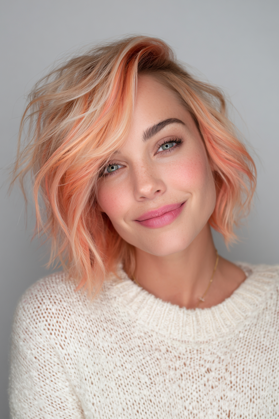20. Side -Swept Bob mit Pfirsichbalayage (funkige Haarschnitte für ältere Frauen) - Funky Haarschnitte für ältere Frauen