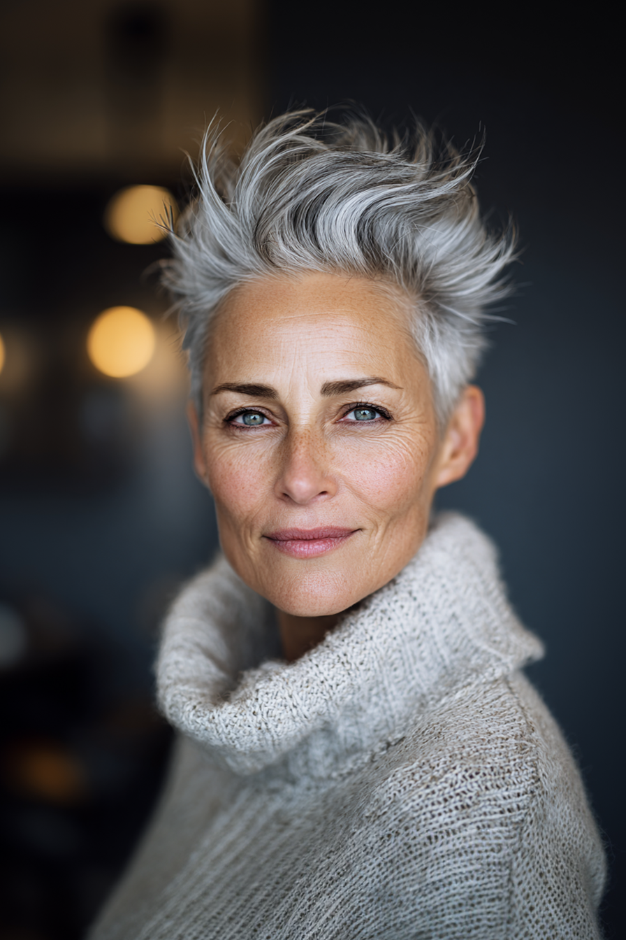 20. Silber Fade Stachelte Bürstung (Stachelfrisuren für Frauen über 50) - Stachelfrisuren für Frauen über 50