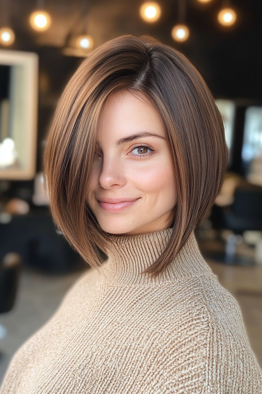 20. Slicked Colarbone in Kastanienbronze (Tribonbone -Länge Haarschnitte) - Colarmbone Länge Haarschnitte